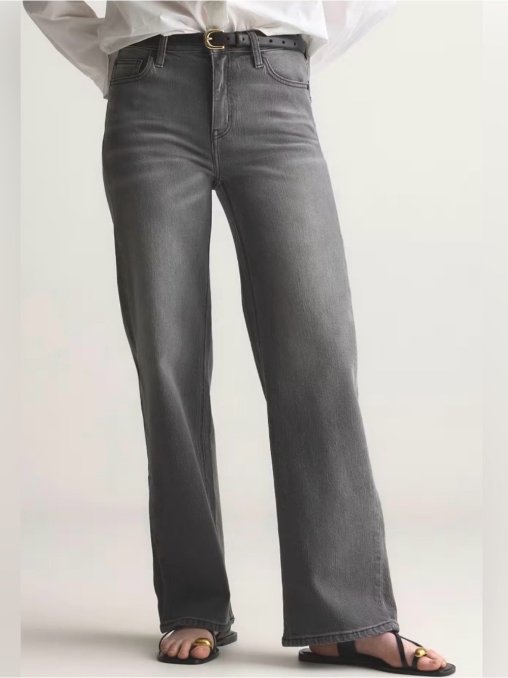 Quince Bella Stretch Relaxed Straight Jeans Stonewashed Grey Organic Cotton 29